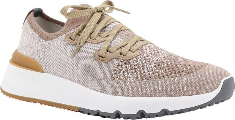 BRUNELLO CUCINELLI Beige Sneakers Veters Rubberen Zool Multicolor Heren