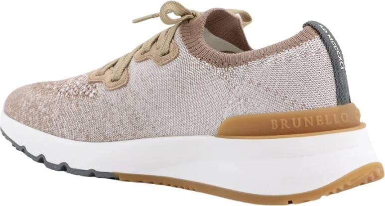 BRUNELLO CUCINELLI Beige Sneakers Veters Rubberen Zool Multicolor Heren