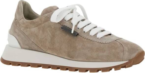 BRUNELLO CUCINELLI Beige Suède Lage Top Sneakers Vrouw Beige Dames