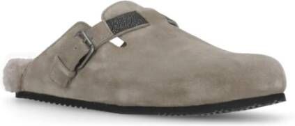 BRUNELLO CUCINELLI Beige Suède Leren Platte Schoenen Gray Dames