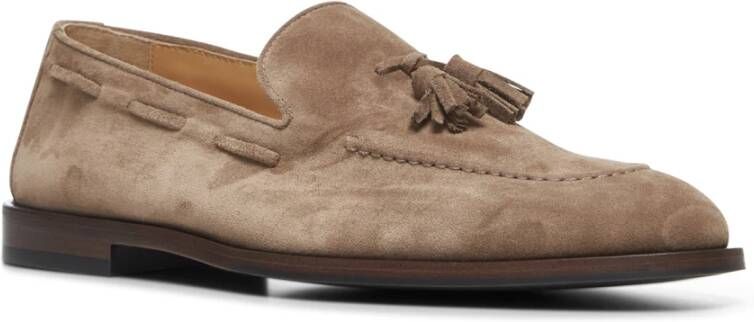 BRUNELLO CUCINELLI Beige Suède Platte Schoenen met Kwast Brown Heren