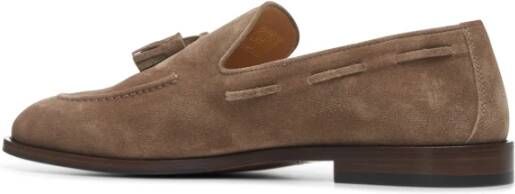 BRUNELLO CUCINELLI Beige Suède Platte Schoenen met Kwast Brown Heren