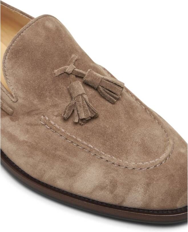 BRUNELLO CUCINELLI Beige Suède Platte Schoenen met Kwast Brown Heren