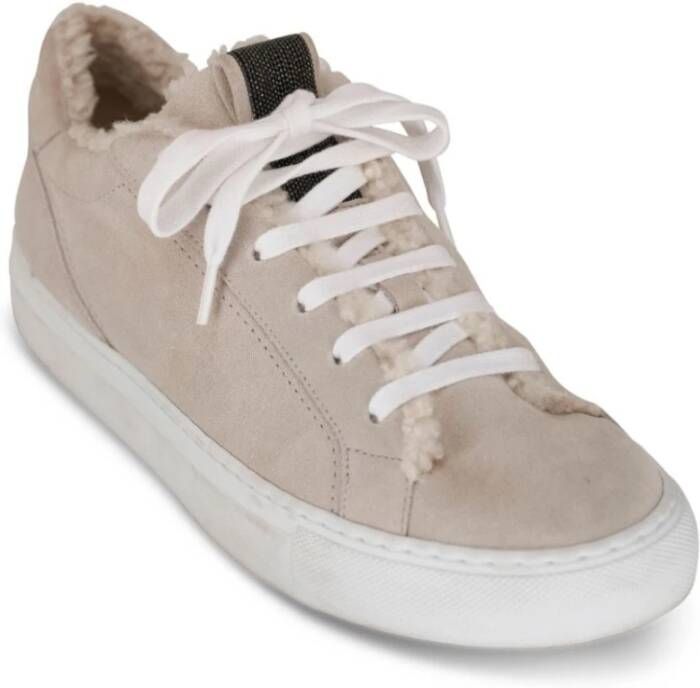 BRUNELLO CUCINELLI Beige Suède Sneakers met Rubberen Zool Gray Dames