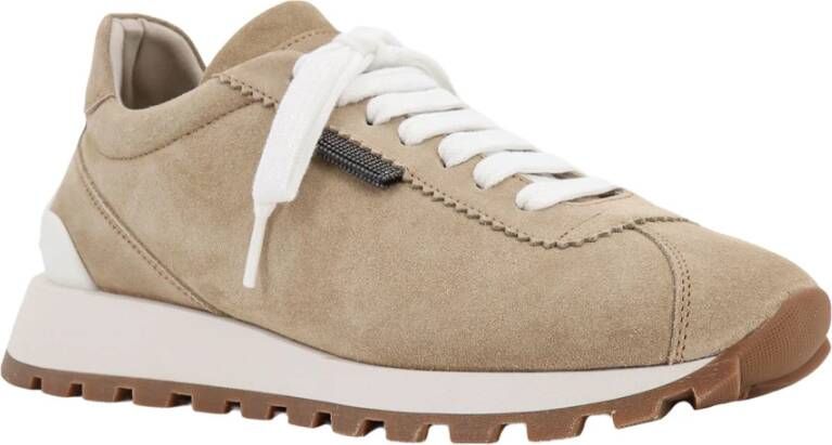 BRUNELLO CUCINELLI Beige Suède Veterschoenen Beige Dames