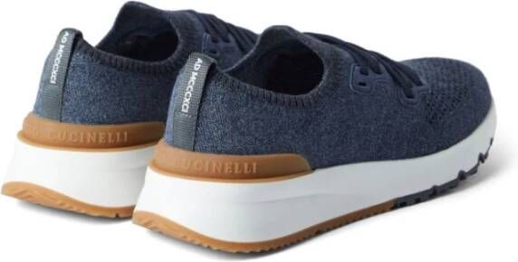 BRUNELLO CUCINELLI Blauwe Katoenen Mesh Sneakers Lichtgewicht Blue Heren