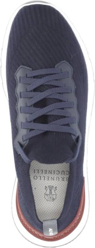 BRUNELLO CUCINELLI Blauwe Stoffen Sneakers met Leren Details Blue Heren