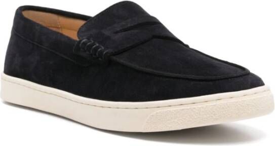 BRUNELLO CUCINELLI Blauwe Suède Mocassin Platte Schoenen Black Heren