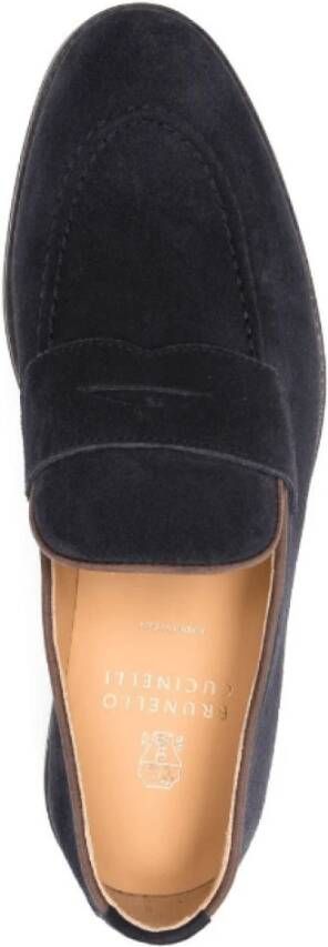 BRUNELLO CUCINELLI Blauwe Suède Penny Slot Loafers Blue Heren