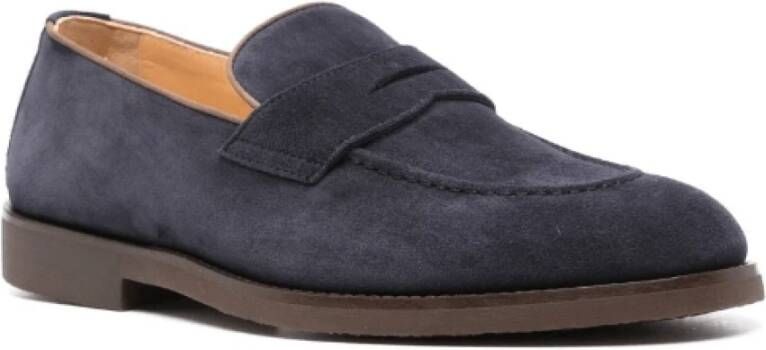 BRUNELLO CUCINELLI Blauwe Suède Penny Slot Loafers Blue Heren