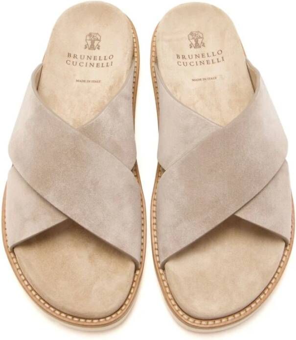 BRUNELLO CUCINELLI Bruin Cross-over Band Open Teen Sandaal Brown Heren