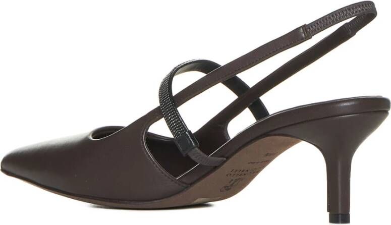 BRUNELLO CUCINELLI Bruin Leren Slingback Hakken Brown Dames