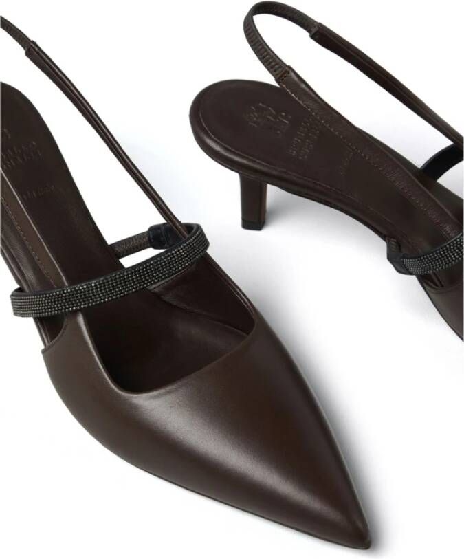 BRUNELLO CUCINELLI Bruin Leren Slingback Middelhak Schoenen Brown Dames