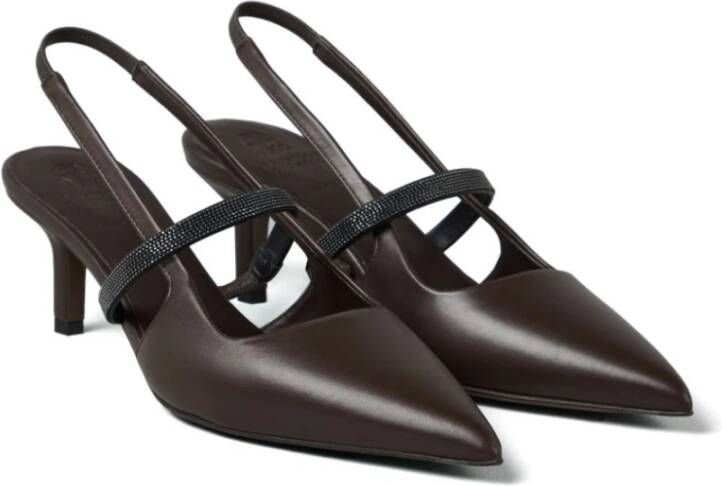 BRUNELLO CUCINELLI Bruin Leren Slingback Middelhak Schoenen Brown Dames