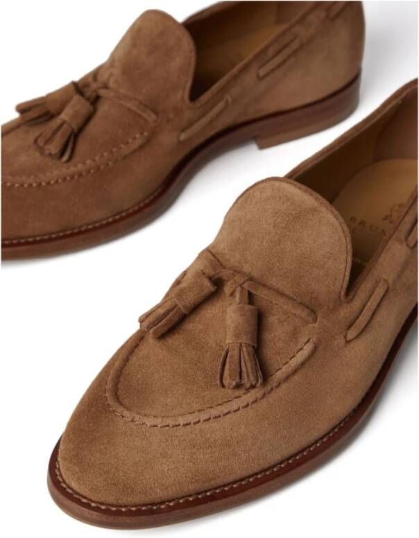 BRUNELLO CUCINELLI Bruin Suède Kwast Detail Platte Schoenen Brown Heren