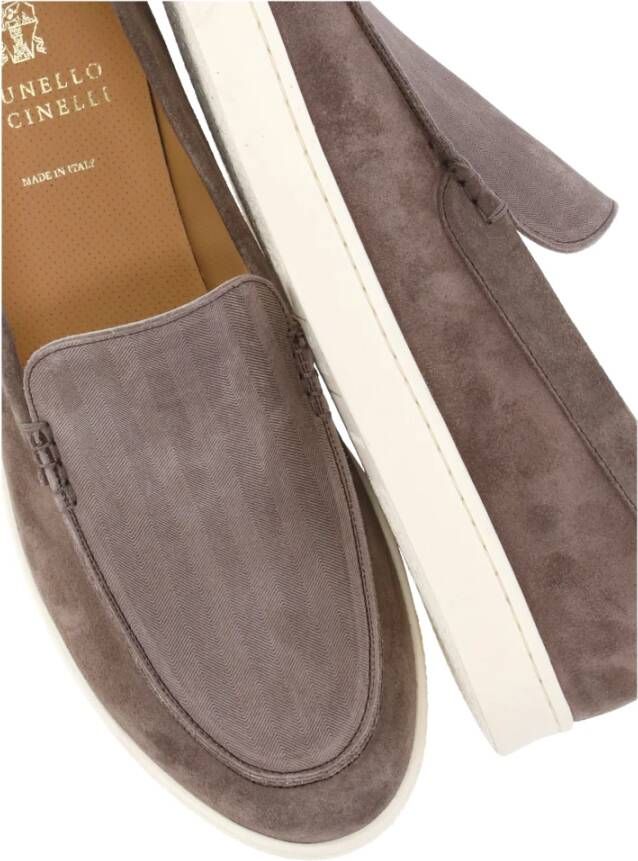 BRUNELLO CUCINELLI Bruin Suède Leren Loafers Platte Schoenen Brown Heren