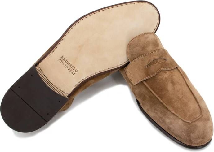 BRUNELLO CUCINELLI Bruine Suède Penny Loafer Moccasins Brown Heren