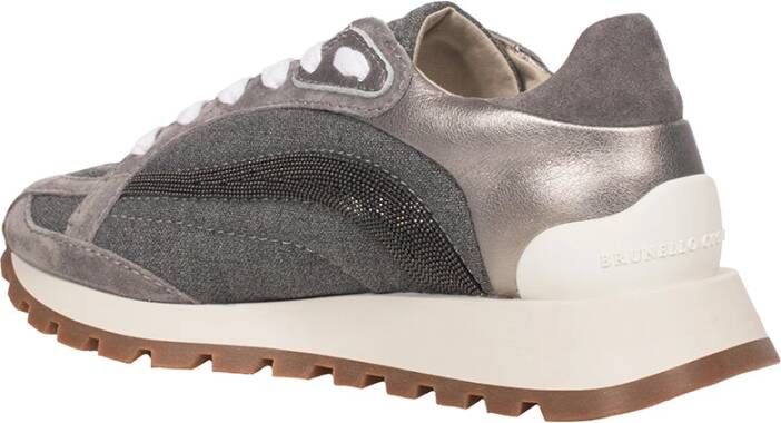 BRUNELLO CUCINELLI Canvas Runners met Precious Stripe Gray Dames