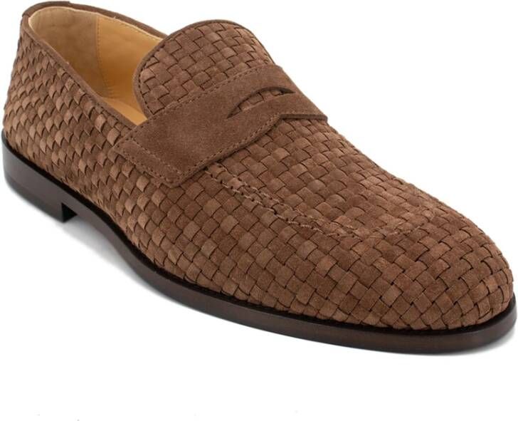 BRUNELLO CUCINELLI Casual Penny Loafer in Geweven Suède Brown Heren