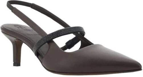 BRUNELLO CUCINELLI Elegante leren slingback pumps met juweelapplicatie Brown Dames