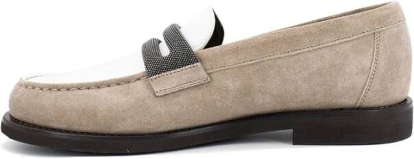 BRUNELLO CUCINELLI Fluweel Lederen Juweel Mocassins Beige Dames