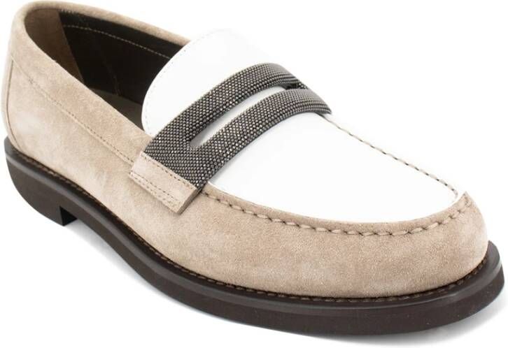 BRUNELLO CUCINELLI Fluweel Lederen Juweel Mocassins Beige Dames