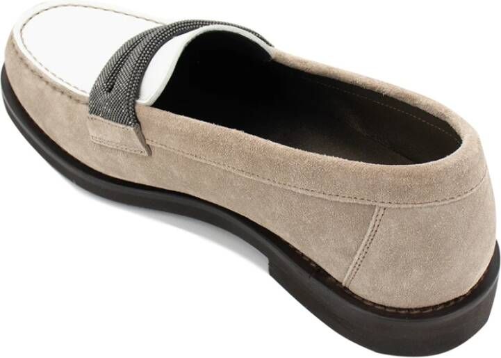 BRUNELLO CUCINELLI Fluweel Lederen Juweel Mocassins Beige Dames