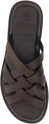 BRUNELLO CUCINELLI Geweven leren blokhak sandalen Brown Heren