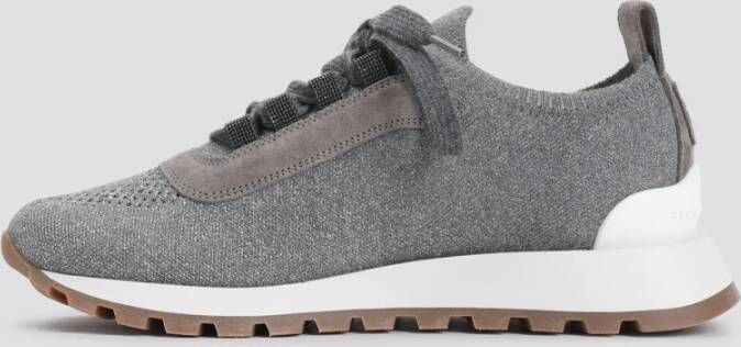 BRUNELLO CUCINELLI Glanzende Gebreide Sneakers Gray Dames