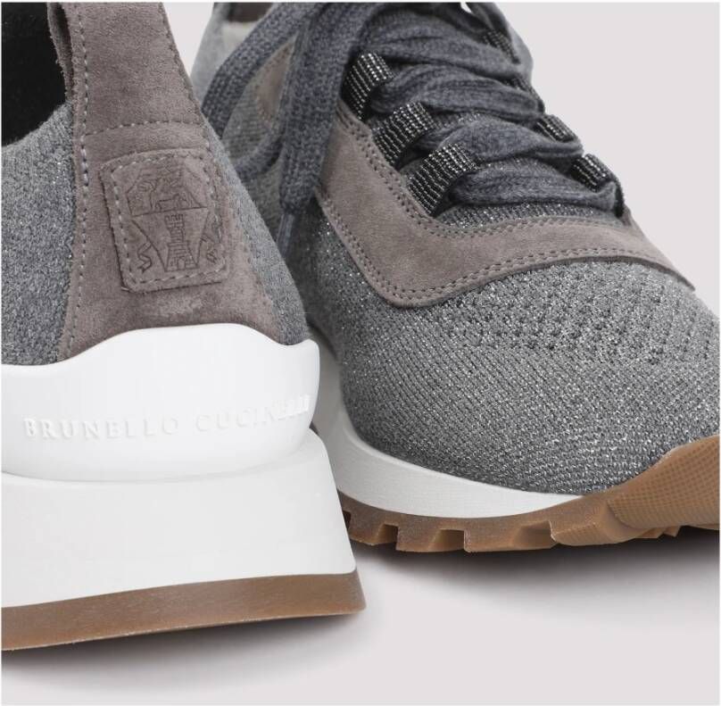 BRUNELLO CUCINELLI Glanzende Gebreide Sneakers Gray Dames