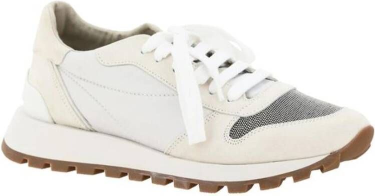 BRUNELLO CUCINELLI Glitter Teen Lace-Up Sneakers met Suède Detail White Dames