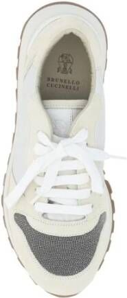 BRUNELLO CUCINELLI Glitter Teen Lace-Up Sneakers met Suède Detail White Dames