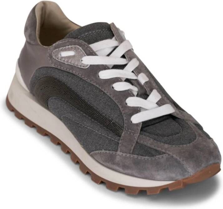 BRUNELLO CUCINELLI Grijze Canvas en Suède Lage Sneakers Gray Dames