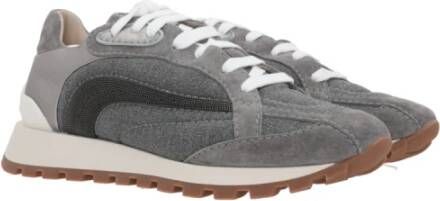 BRUNELLO CUCINELLI Grijze Canvas en Suède Lage Sneakers Gray Dames