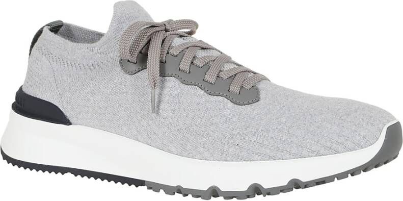 BRUNELLO CUCINELLI Grijze Gebreide Sneakers Lichtgewicht Trendy Stijl Gray Heren