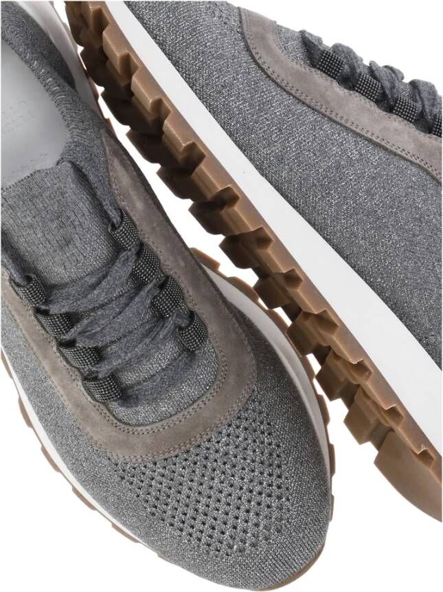 BRUNELLO CUCINELLI Grijze Gebreide Sneakers met Diamant Detail Gray Dames