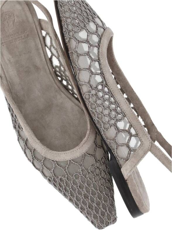 BRUNELLO CUCINELLI Grijze Leren Slingback Platte Schoenen Gray Dames