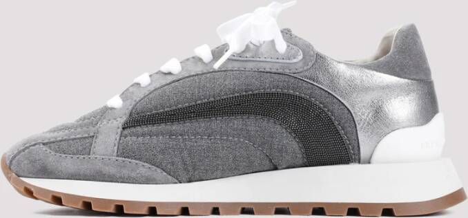 BRUNELLO CUCINELLI Grijze Leren Sneakers Amandel Teen Gray Dames