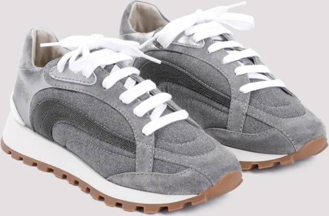 BRUNELLO CUCINELLI Grijze Leren Sneakers Amandel Teen Gray Dames