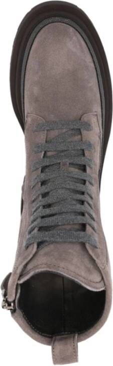 BRUNELLO CUCINELLI Grijze Leren Suède Laarzen met Kettingdetail Gray Dames