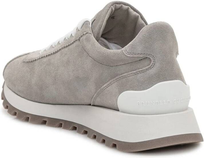 BRUNELLO CUCINELLI Grijze Sneakers Veters Ronde Neus Rubber Gray Dames