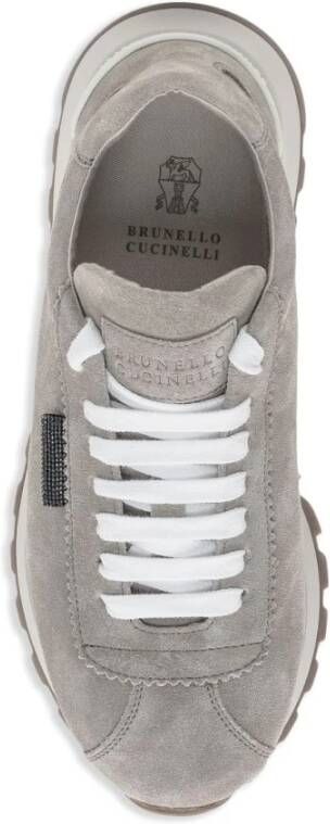 BRUNELLO CUCINELLI Grijze Sneakers Veters Ronde Neus Rubber Gray Dames