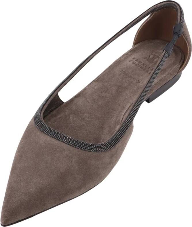 BRUNELLO CUCINELLI Grijze Suède Ballerina met Elastische Banden Gray Dames