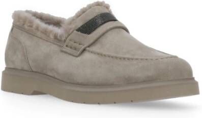 BRUNELLO CUCINELLI Grijze Suède Loafers met Messing Details Gray Dames