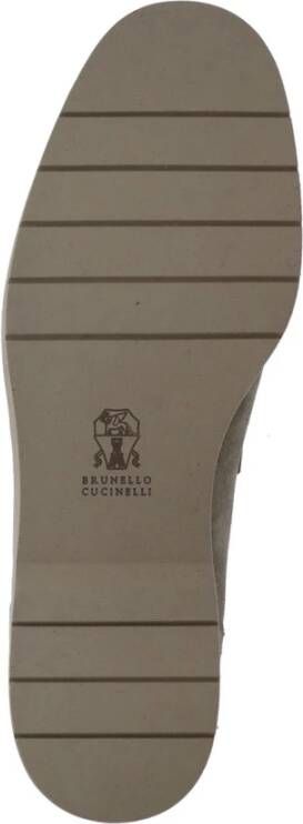 BRUNELLO CUCINELLI Grijze Suède Loafers met Messing Details Gray Dames