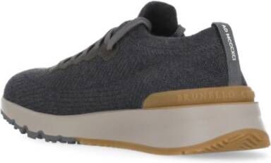 BRUNELLO CUCINELLI Grijze Wol Gebreide Sneakers Leren Details Gray Heren