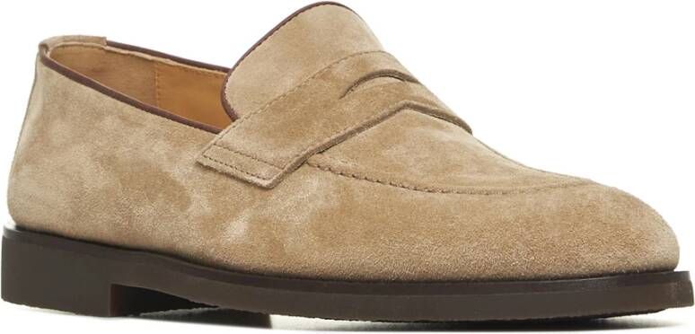 BRUNELLO CUCINELLI Hazelnoot Suède Penny Loafers Bruin Brown Heren