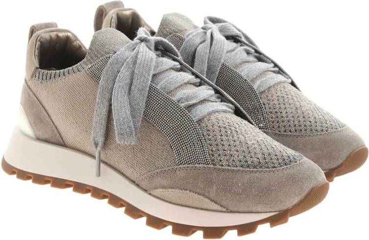 BRUNELLO CUCINELLI Hoogwaardige leren sneakers voor modieuze vrouwen Gray Dames