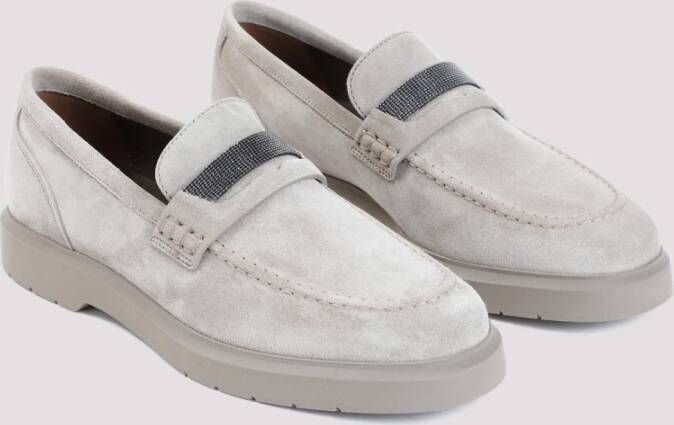 BRUNELLO CUCINELLI IJs Suède Loafers Kralen Instapper Gray Dames