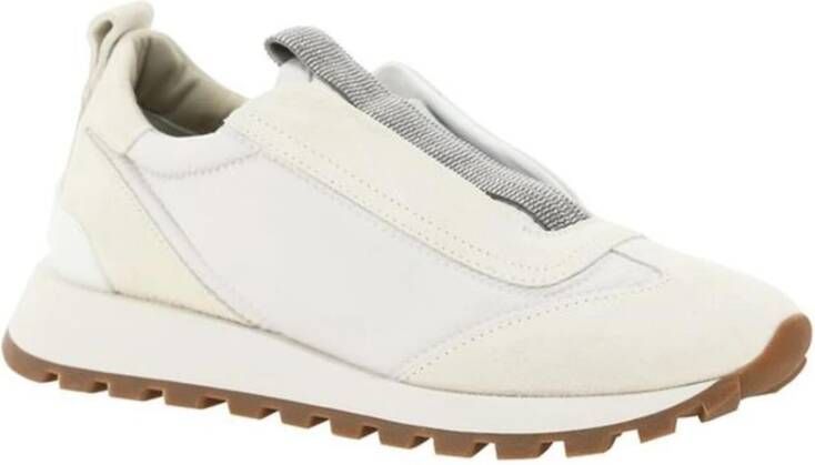 BRUNELLO CUCINELLI Instap sneakers met versierde voorkant en suède White Dames